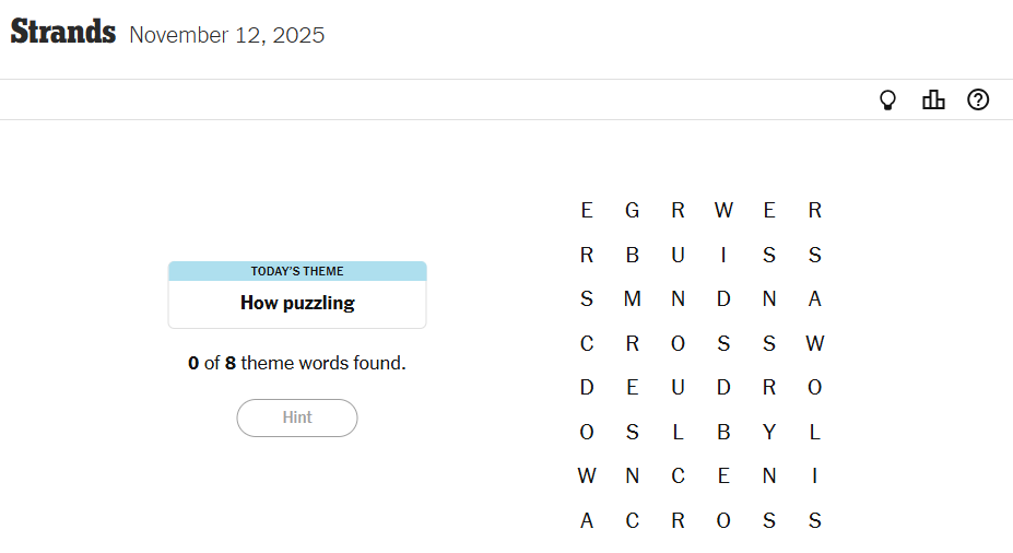 Today’s NYT Strands Clues For November 12, 2025